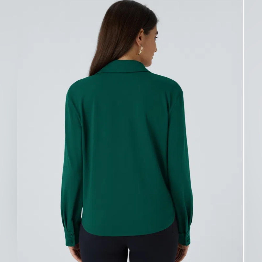 HALARA Notched Collar Crossover Long Sleeve Work Shirt - Picture 2 of 10